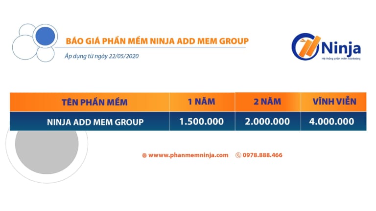 bảng giá phần mềm ninja add mem group 