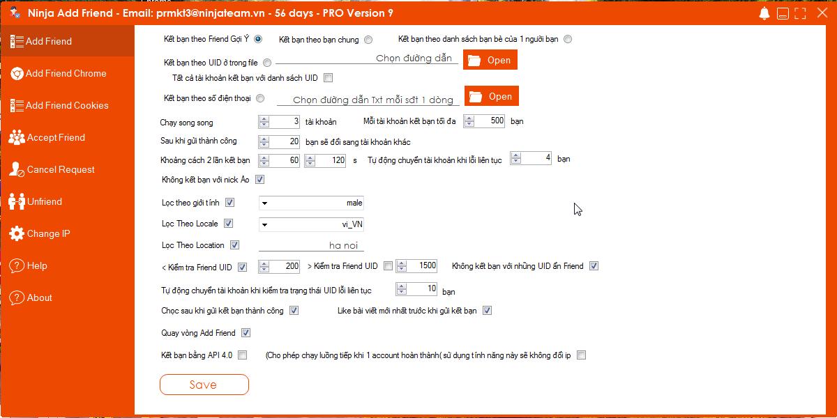 Tính năng kết bạn tự động với phần mềm ninja add friend