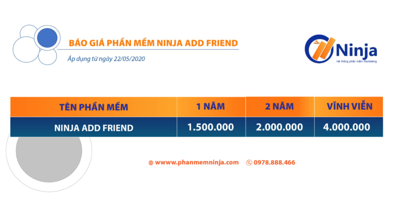 Bảng giá phần mềm ninja add friend