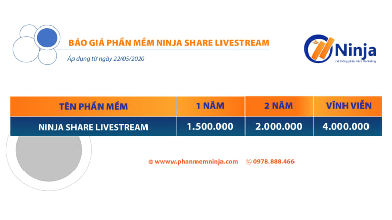 bảng giá phần mềm ninja share livestream 