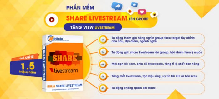 ninja share livestream - phần mềm tự động share livestream