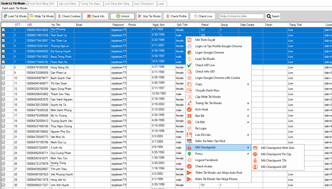 tool mở checkpoint facebook tự động