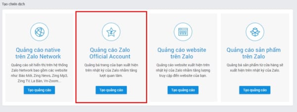 Thiết lập quảng cáo trên Zalo Official Account