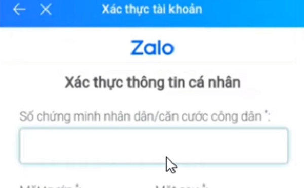 xác thực tài khoản zalo