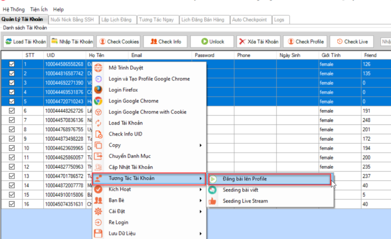  tương tác tài khoản tự động