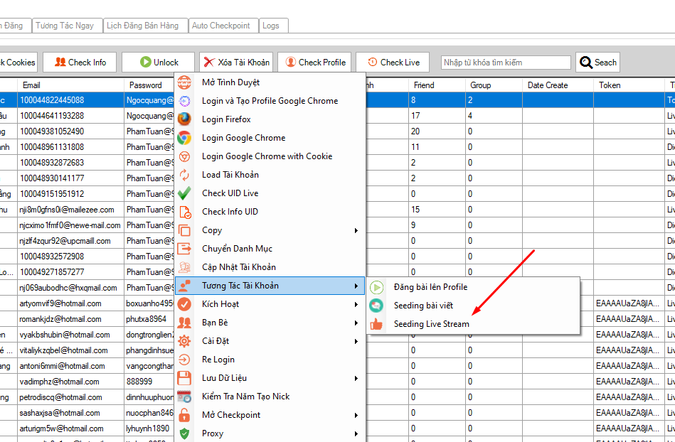 Hướng dẫn seeding Livestream trên phần mềm tạo tài khoản facebook số lượng lớn