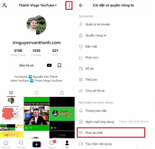 Cách phát lại livestream trên tiktok 2022