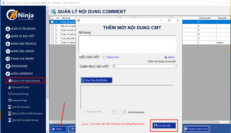 Thêm nội dung comment