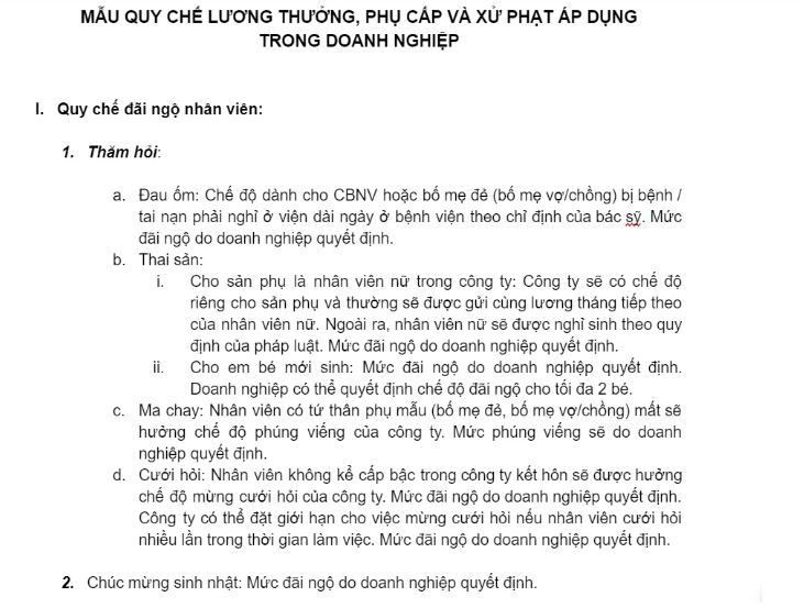 Quy chế thưởng phạt trong công ty