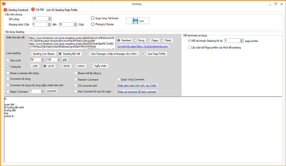 Thiết lập cấu hình seeding facebook