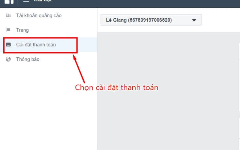 Nhấn vào nút “Cài đặt thanh toán” bên tay trái