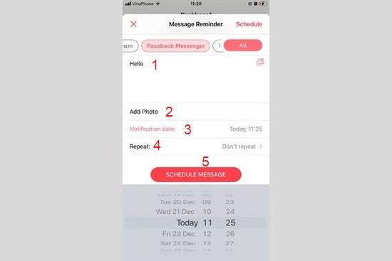 Nhấn vào "Schedule Message" để hoàn tất việc thiết lập hẹn giờ gửi tin nhắn messenger trên iphone