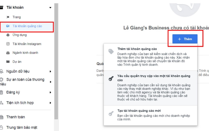 tạo tài khoản quảng cáo facebook doanh nghiệp